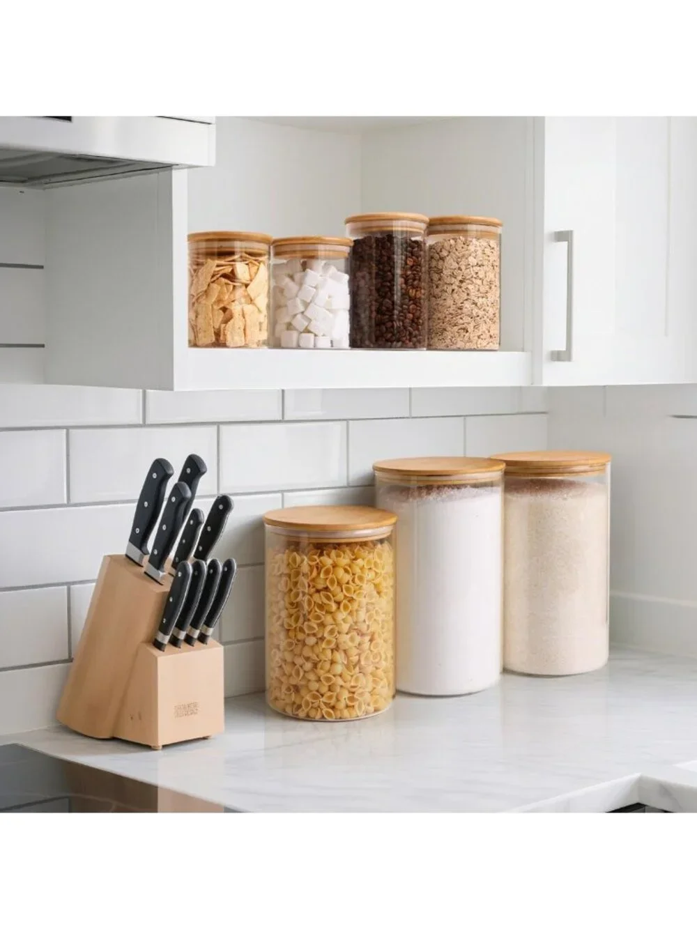 Large Glass Cookie Jar Set of 2 - 1.8 Qt Food Storage Canisters for Kitchen